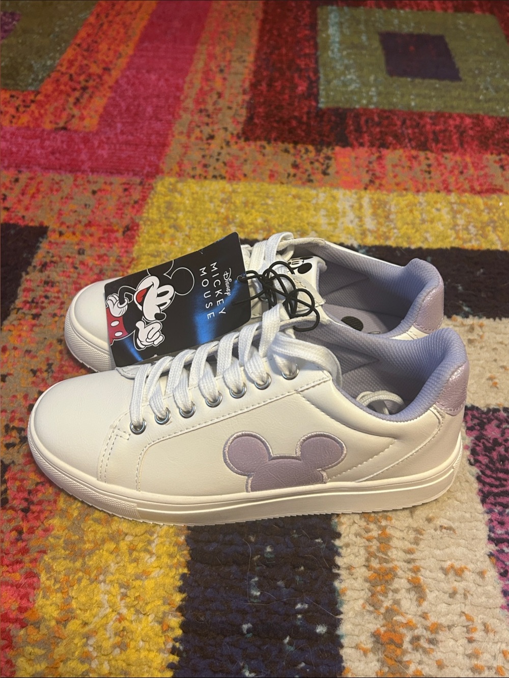 Disney White Women’s Sneakers with Lavender Mickey Accent